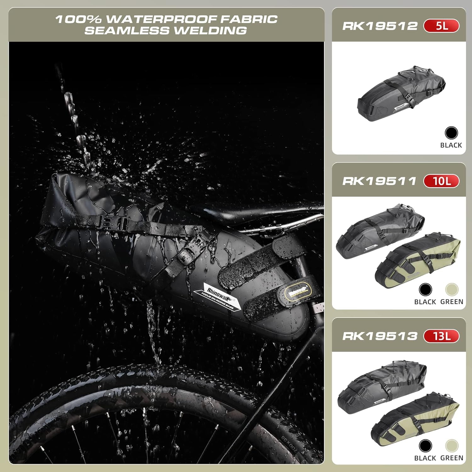 Rhinowalk Waterdichte Zadeltas - 1.5-13L - Zwart - 29% Korting!