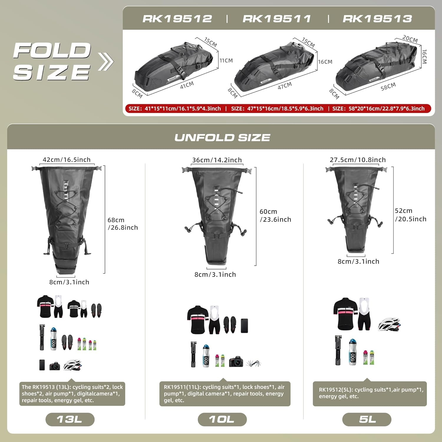 Rhinowalk Waterdichte Zadeltas - 1.5-13L - Zwart - 29% Korting!