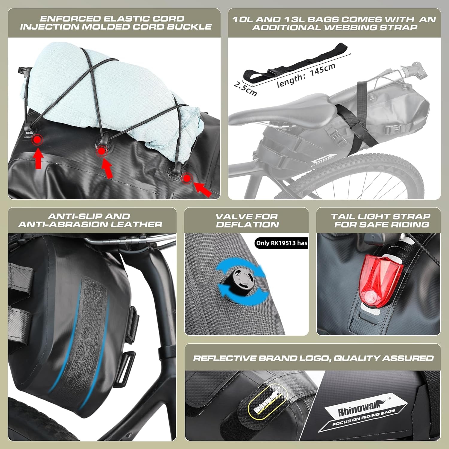 Rhinowalk Waterdichte Zadeltas - 1.5-13L - Zwart - 29% Korting!