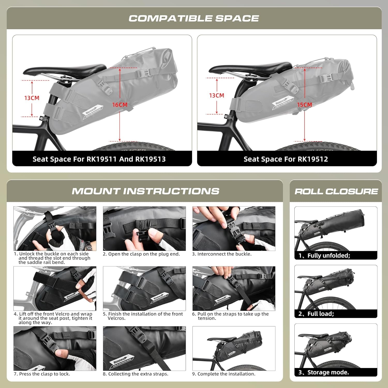 Rhinowalk Waterdichte Zadeltas - 1.5-13L - Zwart - 29% Korting!