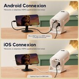 【Auto Keystone/270° Rotatie】 Mini-projector Bluetooth 1080p Full HD, 15.000 lumen AKIYO O3 draagbare videoprojector, hoek 270° projector 4K thuisbioscoop voor PS5/TV Stick HDMI USB