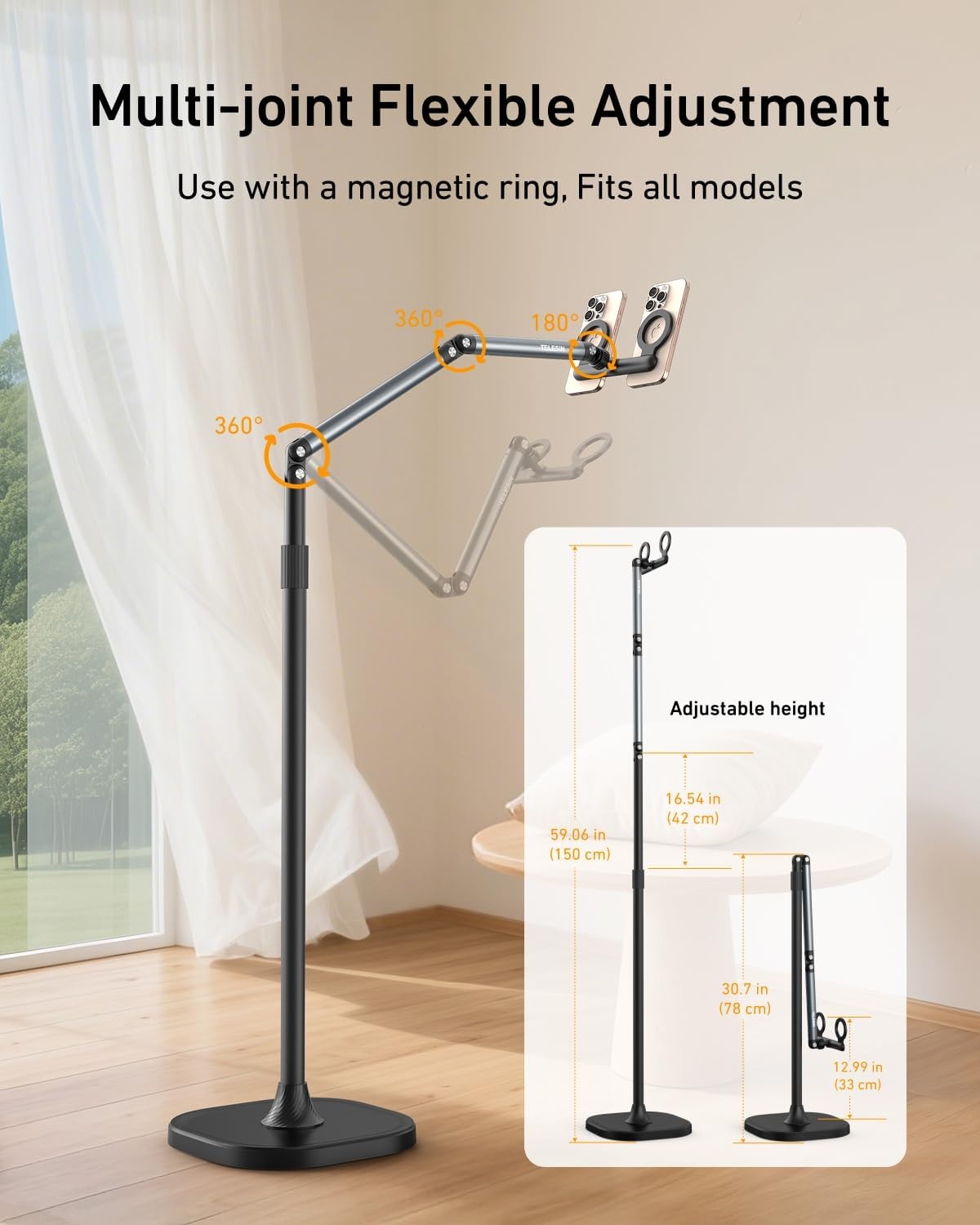TELESIN Tablet Floor Stand, live uitzendstandaard met dubbele positie