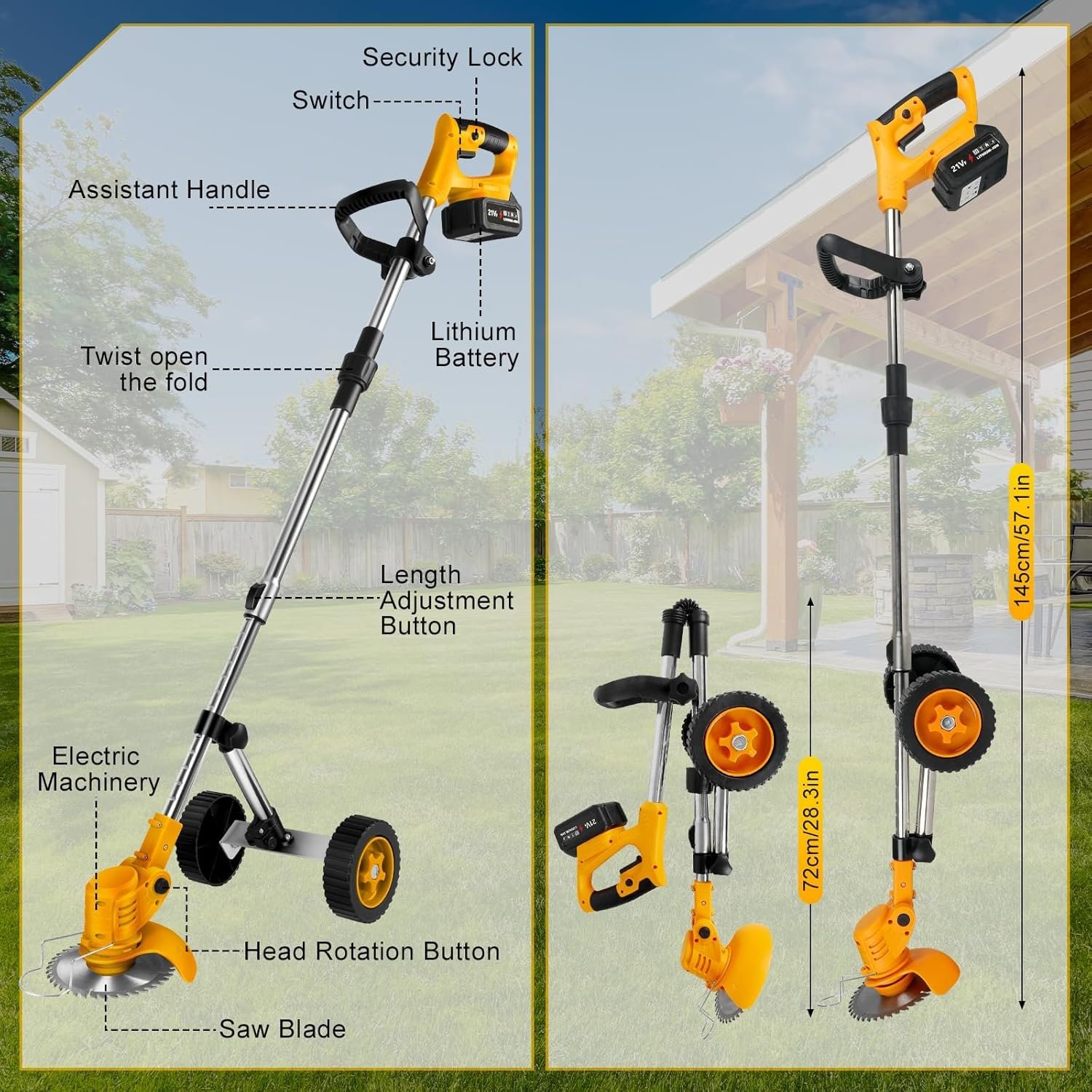 Accu Grastrimmer voor Makita 18V Batterijen, 3-in-1 Borstelloze Trimmer met Telescopische Steel en 90° Draaibare Kop