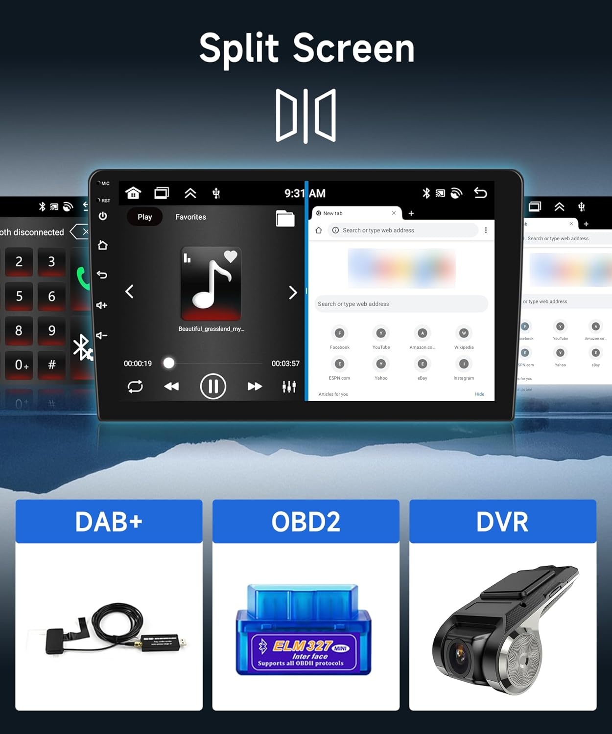 2G+64G Draadloze CarPlay Android 13 Autoradio 2 Din voor Opel Meriva B 2009-2014 met Android Auto Navigatie GPS WIFI 9 inch Autoradio met Mirror Link Bluetooth FM/RDS Radio DAB/OBD/DVR/EQ/SWC Achterui