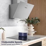 CIARRA CBCS6762A Gedeeltelijk Ingebouwde Afzuigkap 60cm met CBCF003 Koolstoffilters 650m³/h Dakloze Afzuigkap met LED-verlichting Afvoer en Recirculatie Keukenventilator