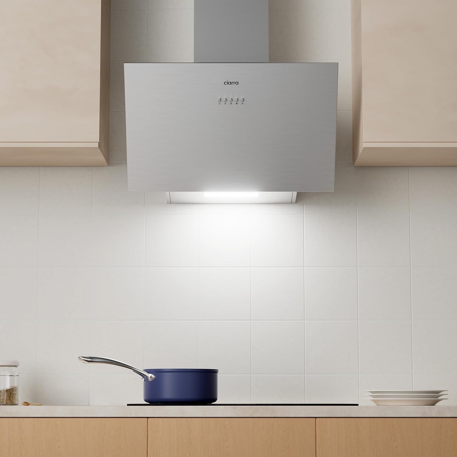 CIARRA CBCS6762A Gedeeltelijk Ingebouwde Afzuigkap 60cm met CBCF003 Koolstoffilters 650m³/h Dakloze Afzuigkap met LED-verlichting Afvoer en Recirculatie Keukenventilator