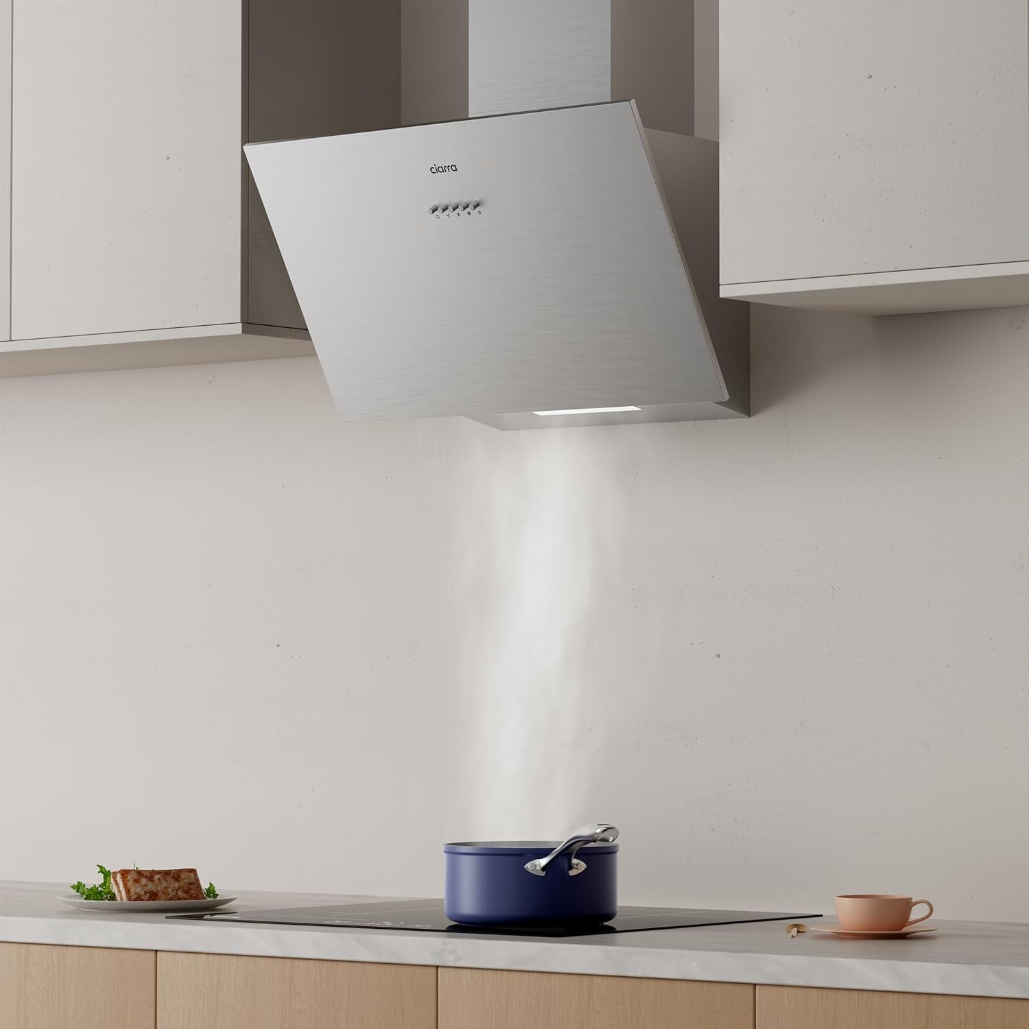 CIARRA CBCS6762A Gedeeltelijk Ingebouwde Afzuigkap 60cm met CBCF003 Koolstoffilters 650m³/h Dakloze Afzuigkap met LED-verlichting Afvoer en Recirculatie Keukenventilator