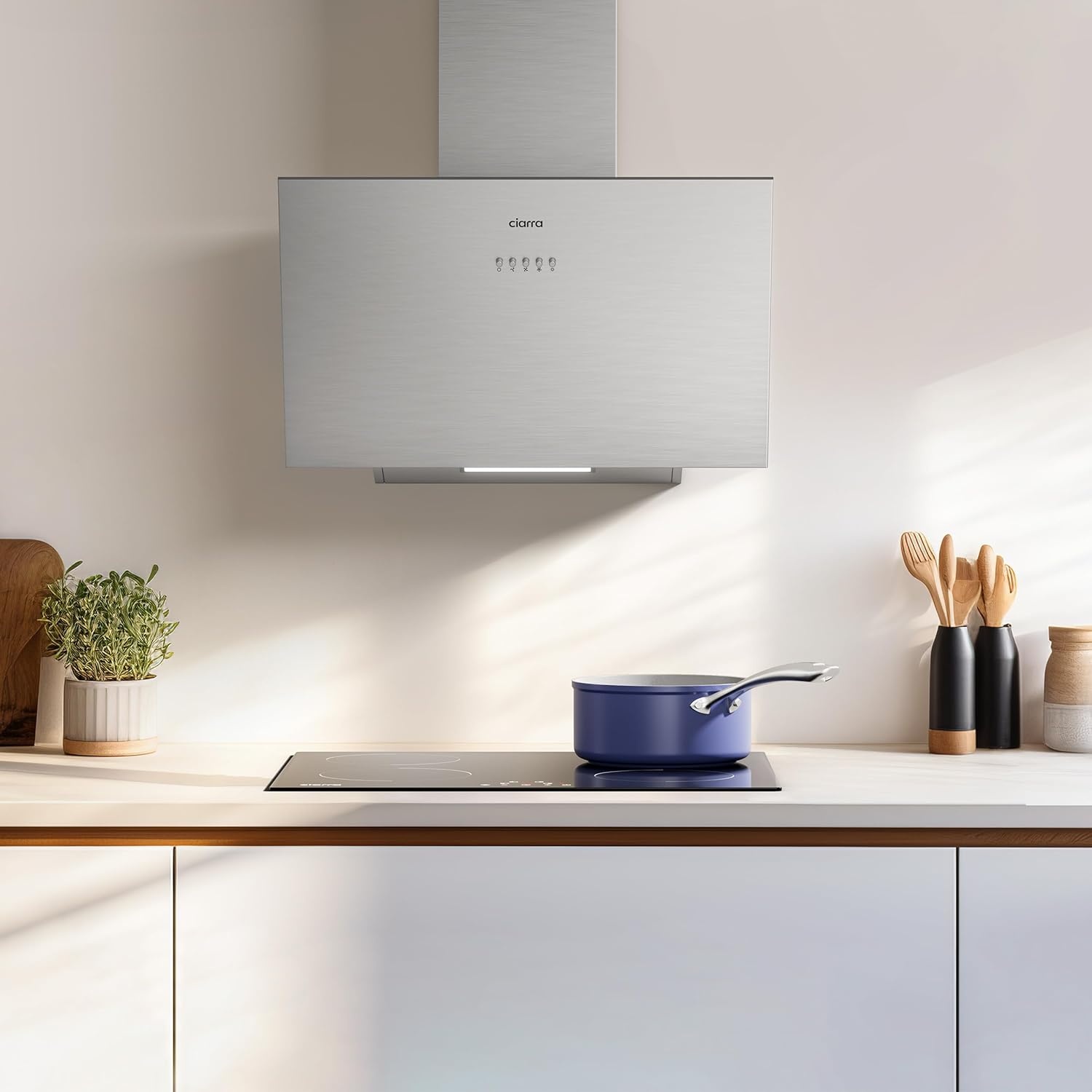 CIARRA CBCS6762A Gedeeltelijk Ingebouwde Afzuigkap 60cm met CBCF003 Koolstoffilters 650m³/h Dakloze Afzuigkap met LED-verlichting Afvoer en Recirculatie Keukenventilator