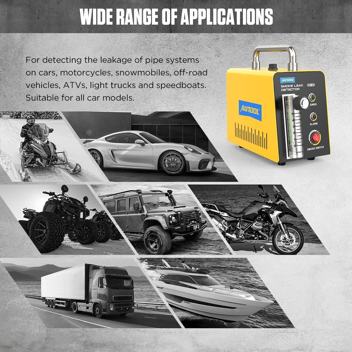 SDT103 Rooklekdetector voor in de auto, vacuüm, rookdiagnoseapparaat, pijpleiding, brandstof, lekdetector, compatibel met 12V-voertuigen,Evap-rookmachine met adapter