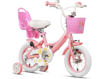 Glerc Maggie Meisjesfiets, 12-20“, kinderfiets voor 2-13 jaar oude kinderen, prinsessenstijl, kinderfiets met poppenzitje & mand en trainingswielen, meerdere kleuren