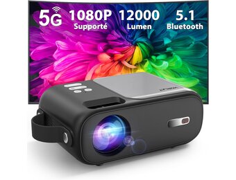 Mini-projector, draagbare beamer, 5G, wifi, bluetooth, 1080p, ondersteuning, 9800 lumen, overheadprojector met ± 15° trapeziumcorrectie, thuisbioscoop, compatibel met smartphone, spel, computer