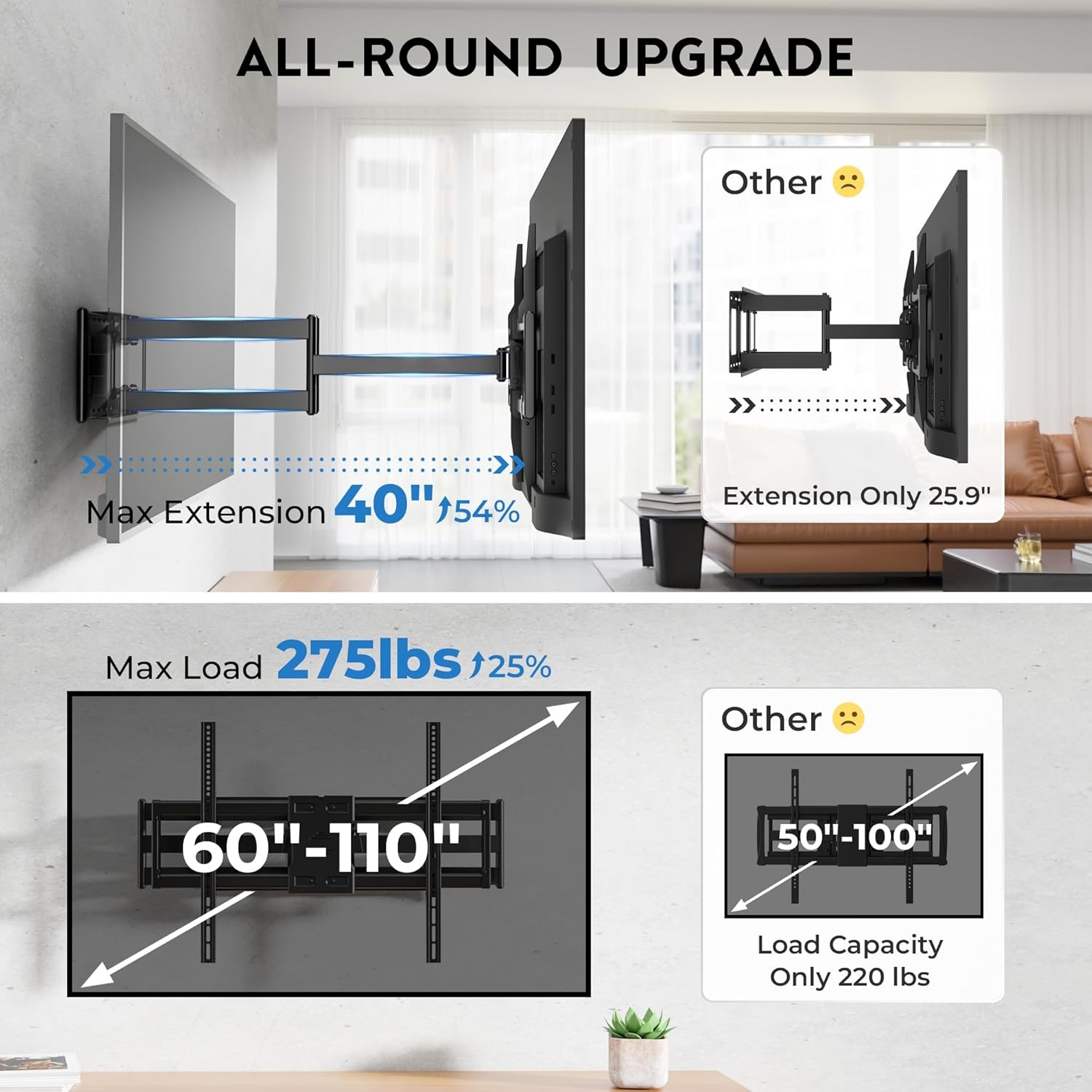 BONTEC TV Beugel voor 60-110" Flach & Curved LCD/LED TV, Uitschuifbaar tot 1016 mm, Zwaar Uitgevoerd Draaibaar TV Muurbeugel, Max. 125 kg, VESA 800x600 mm, voor Thuisbioscoop en Kantoor