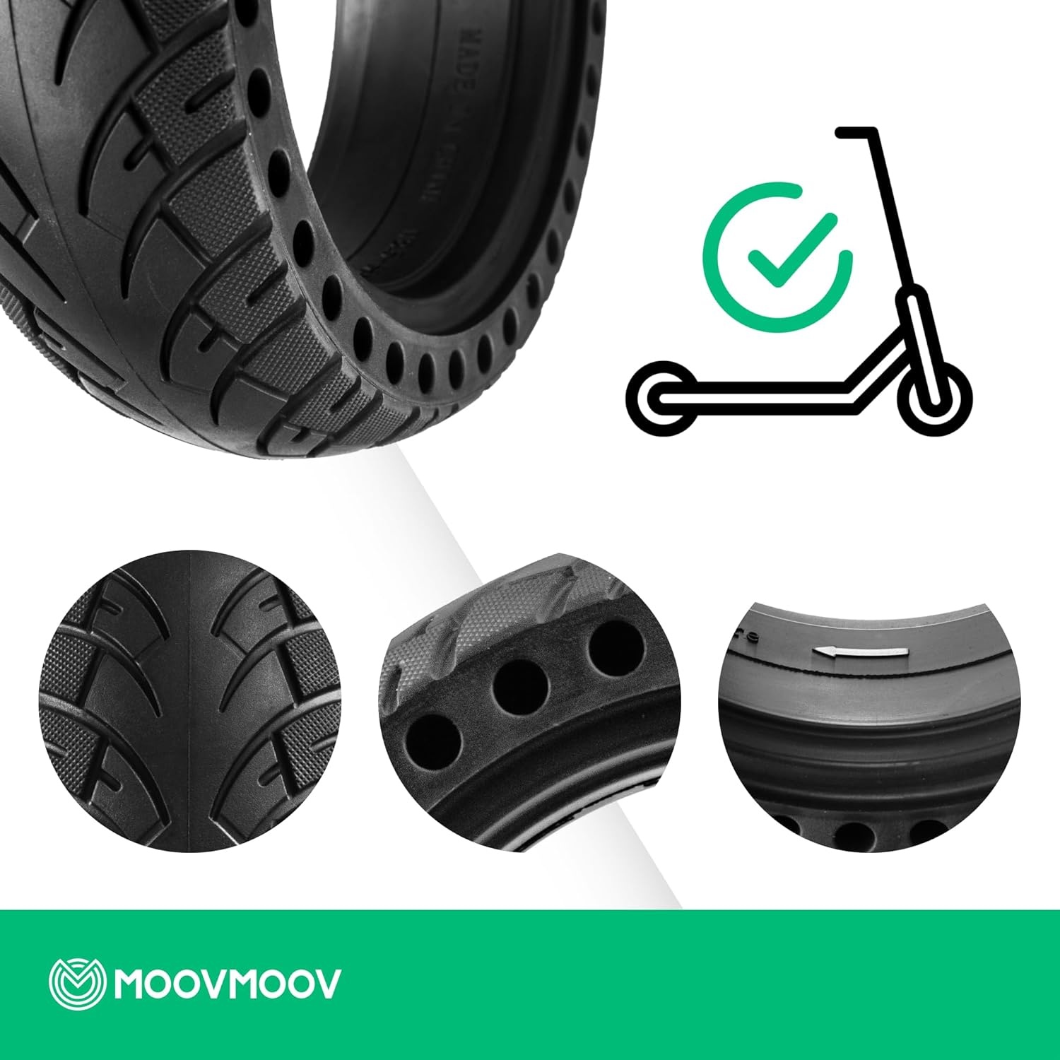 MOOVMOOV Volledige band voor Dualtron Mini, Pop, Togo & Speedway Leger – compatibel met voor- en achterwiel – lekvrije band 20,5 x 6,5 cm (8,5 x 2,5 inch), lekvrij, antislip en honingraat voor