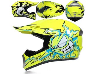 Jeugd Motorcross Helm Geel, Compleet met Vizier & Accessoires - 34% Korting!