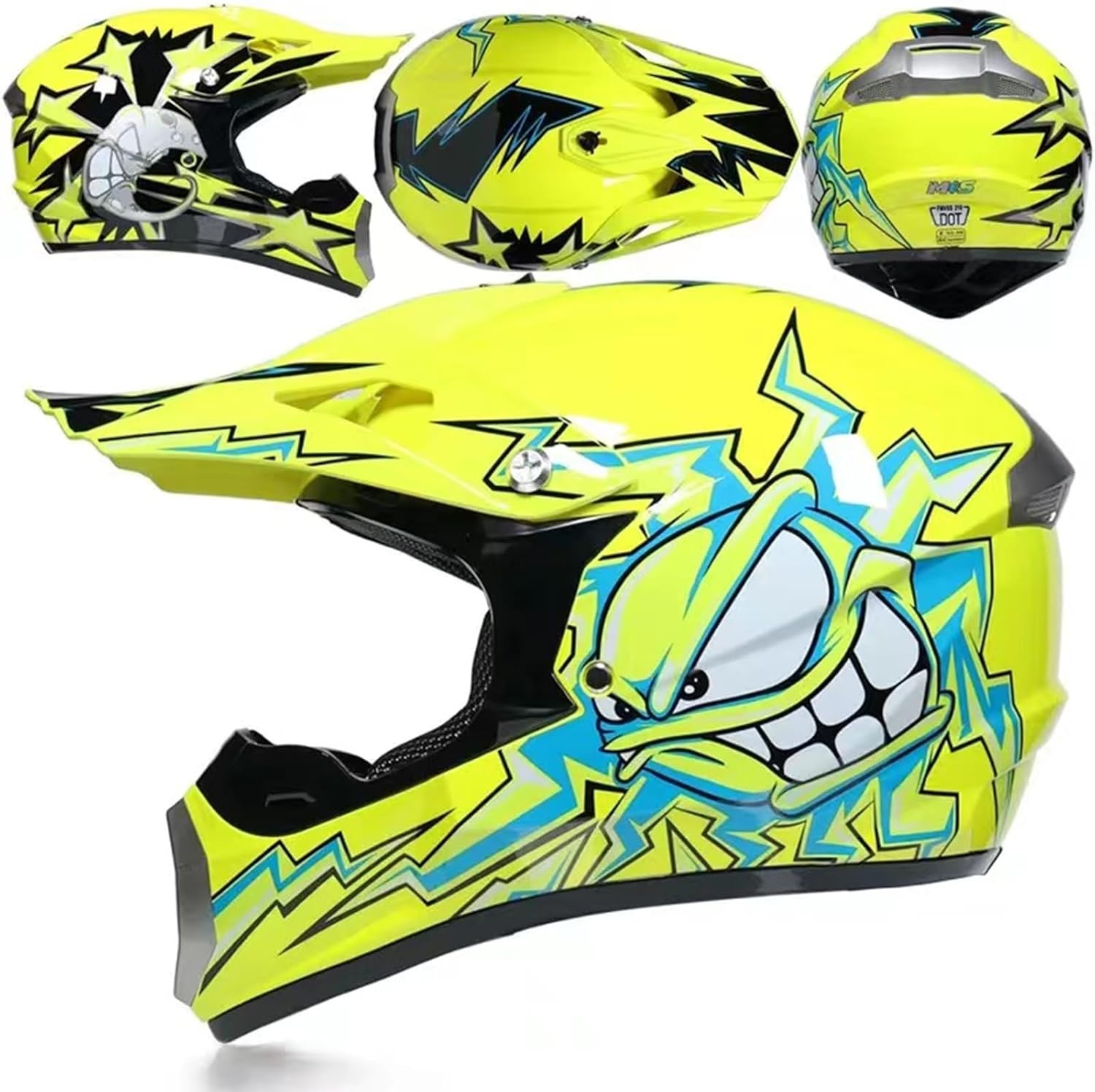 Jeugd Motorcross Helm Geel, Compleet met Vizier & Accessoires - 34% Korting!