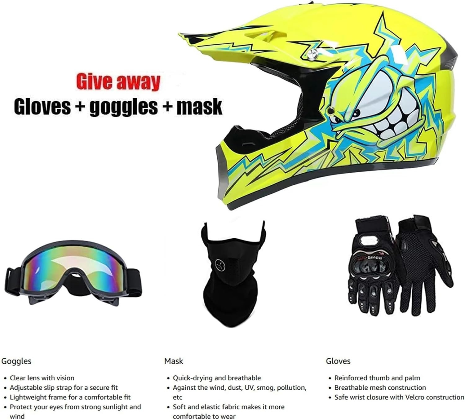 Jeugd Motorcross Helm Geel, Compleet met Vizier & Accessoires - 34% Korting!