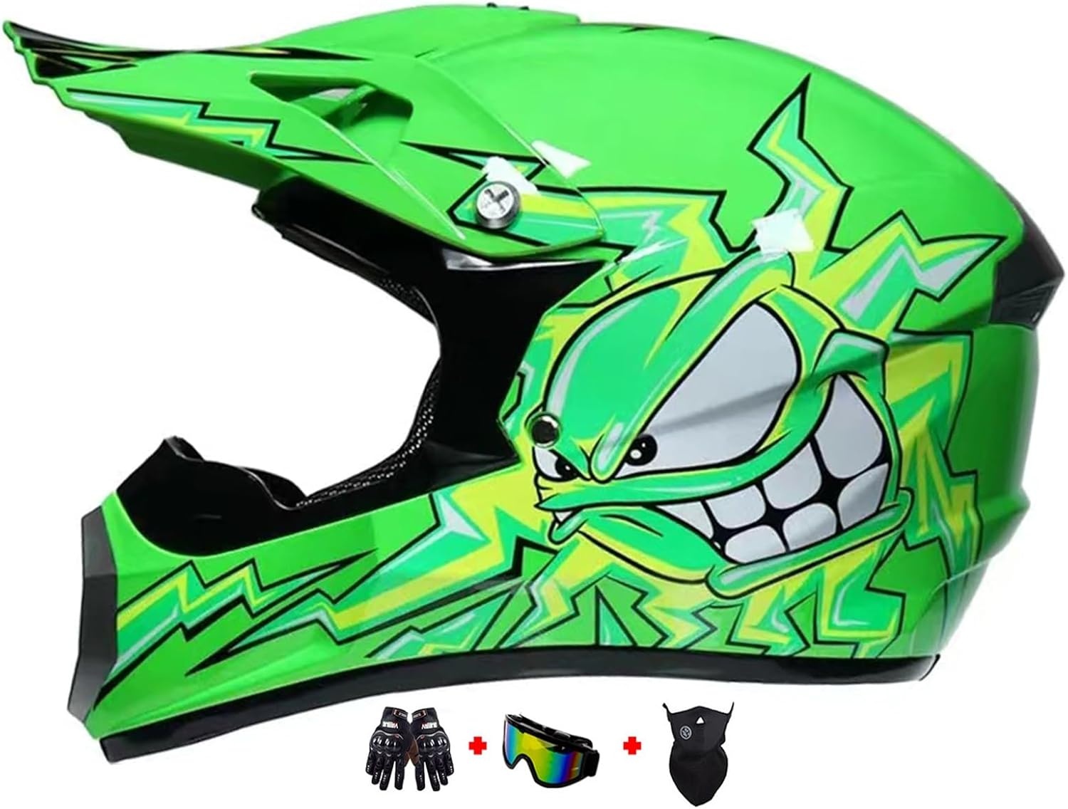 Jeugd Motorcross Helm Geel, Compleet met Vizier & Accessoires - 34% Korting!