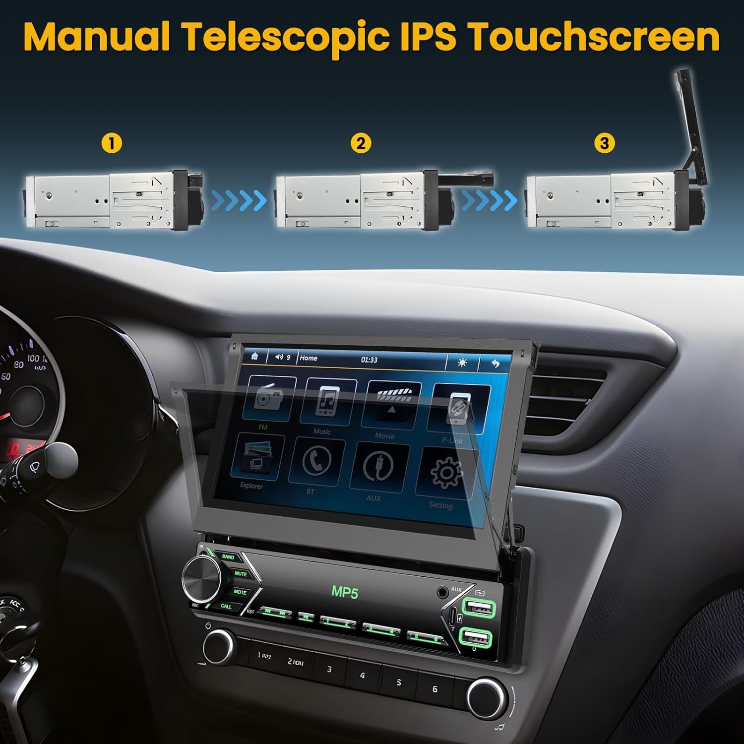 Hikity 1-DIN Autoradio met 7" Touchscreen & Bluetooth - 34% Korting