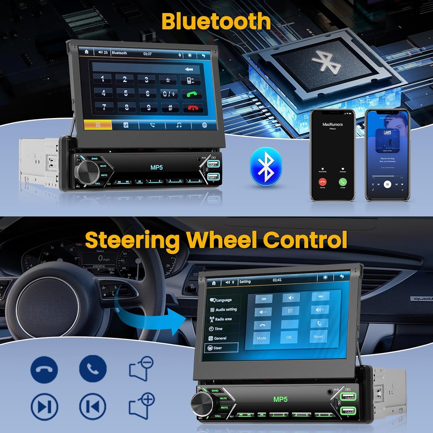 Hikity 1-DIN Autoradio met 7" Touchscreen & Bluetooth - 34% Korting