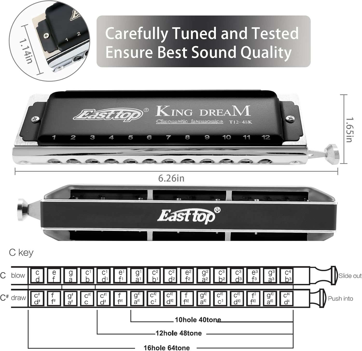 Easttop Chromatische Mondharmonica 12 Gaten 48 Tonen - 34% Korting!