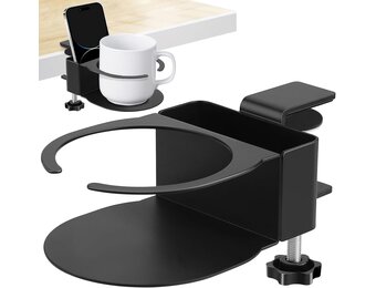 2-in-1 Bureau Bekerhouder & Telefoonstandaard - Zwart - 27% Korting