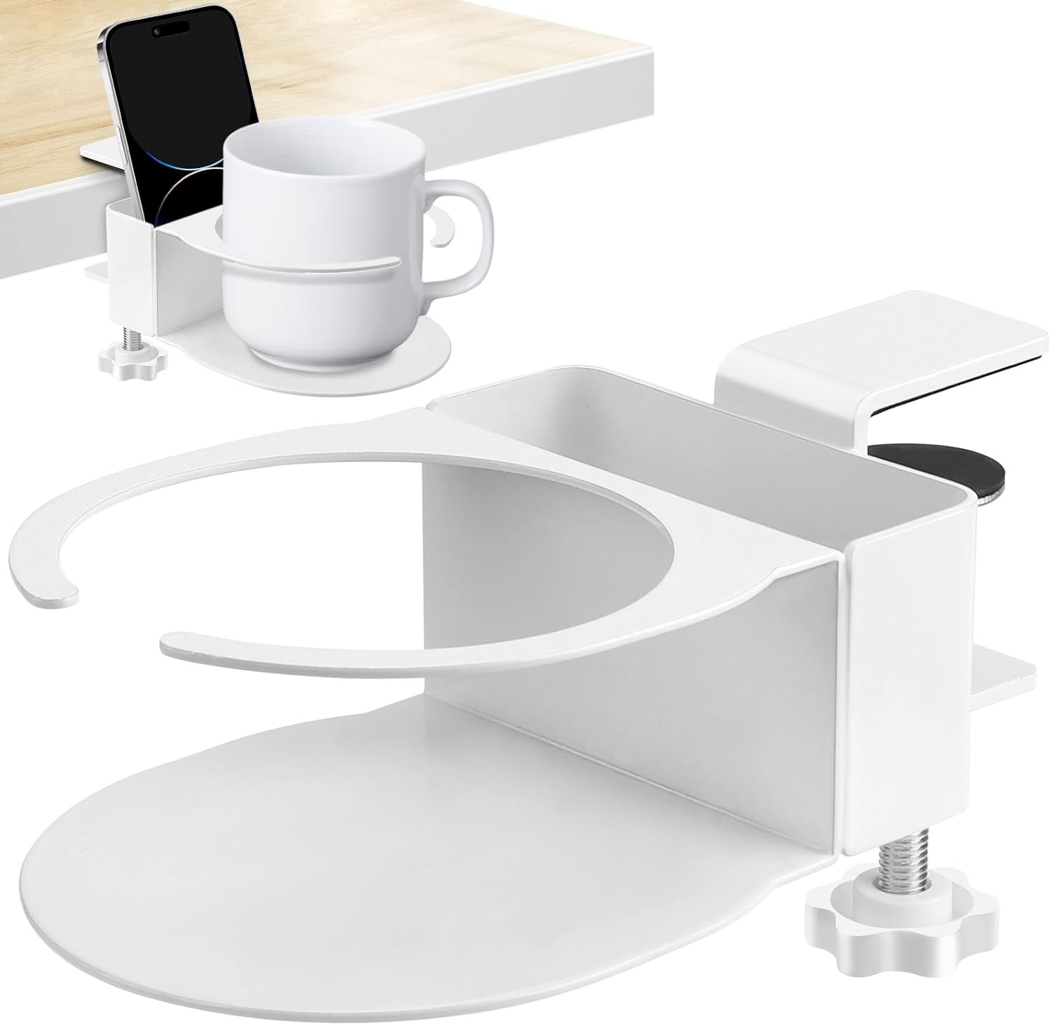 2-in-1 Bureau Bekerhouder & Telefoonstandaard - Zwart - 27% Korting