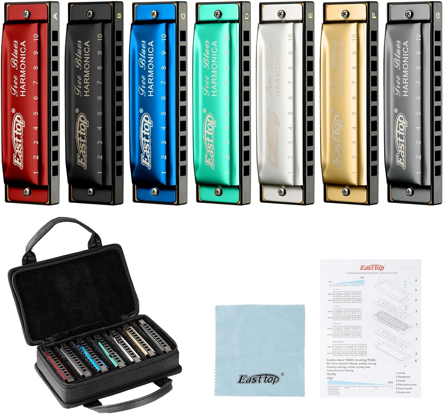 Easttop 10-Gats Blues Harmonica Set - 7 Tonen | 34% Korting
