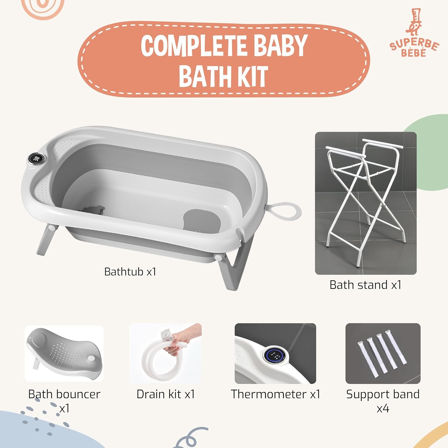 Opvouwbaar Babybad XXL met Onderstel & Thermometer (54% Korting)