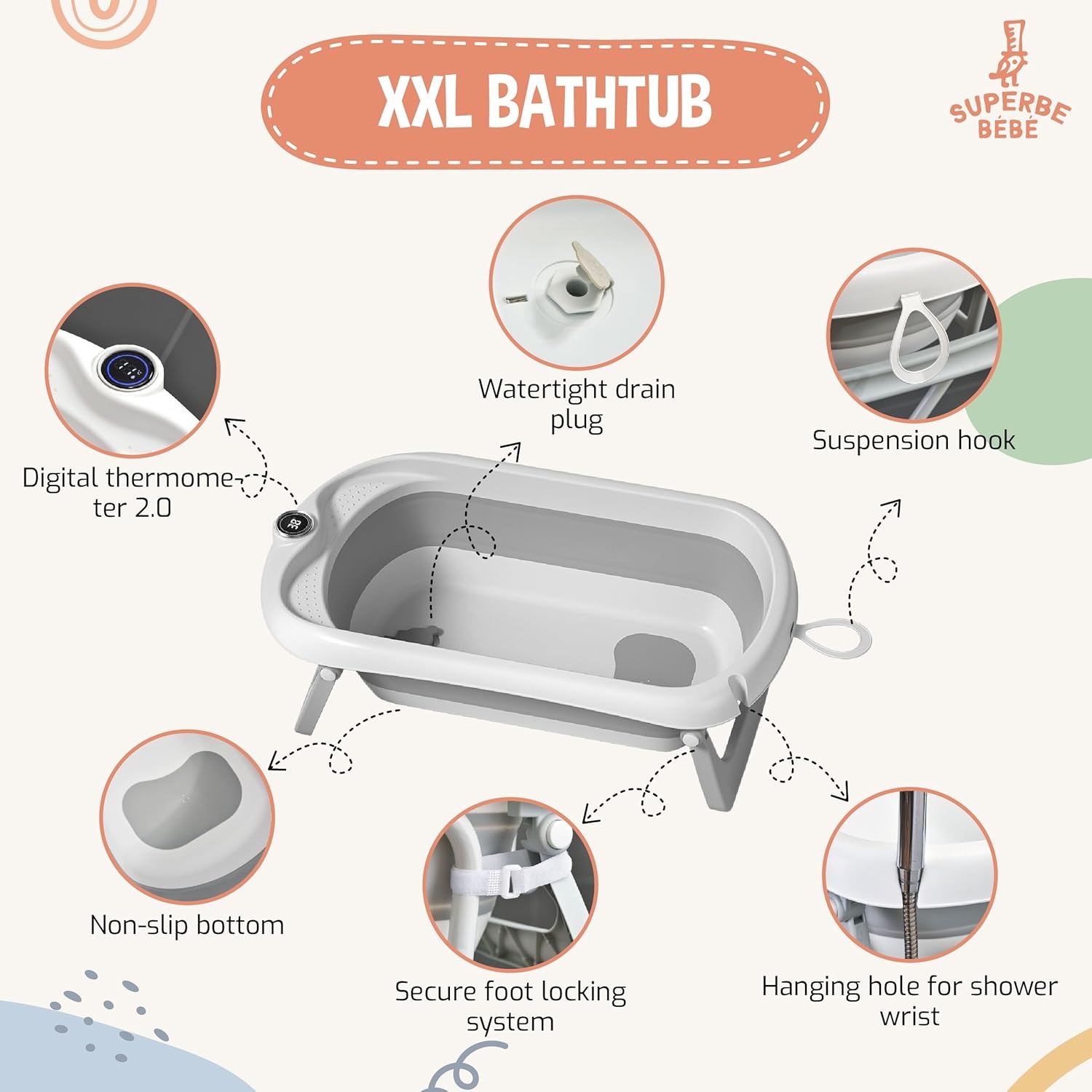 Opvouwbaar Babybad XXL met Onderstel & Thermometer (54% Korting)