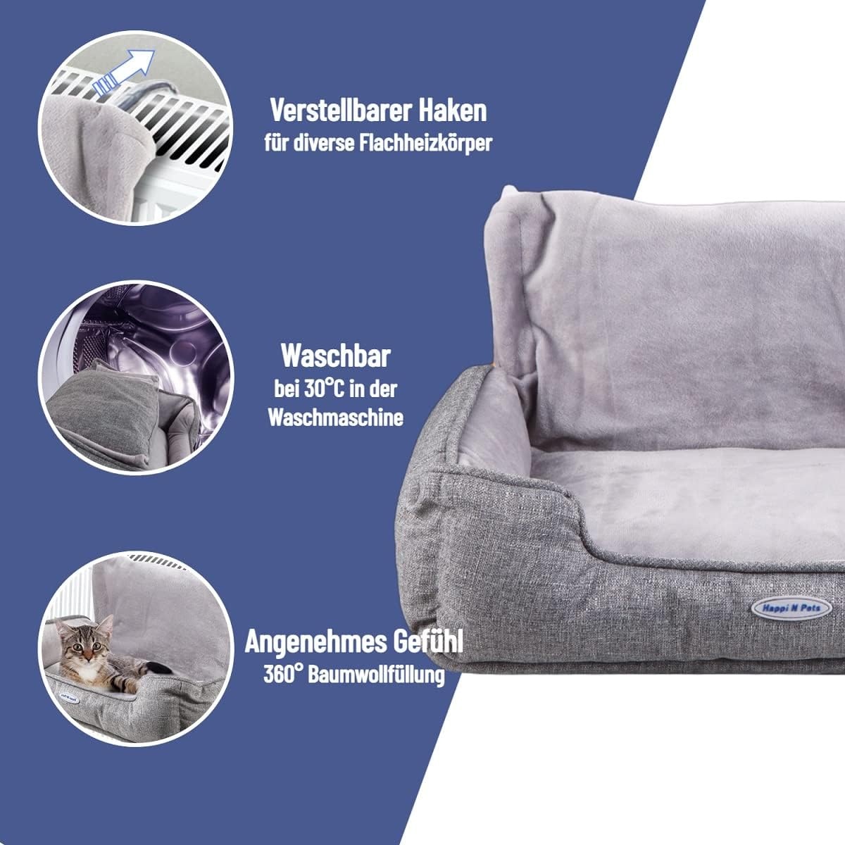 Happi N Pets Verwarmd Kattenbed - Grijs (33% Korting)