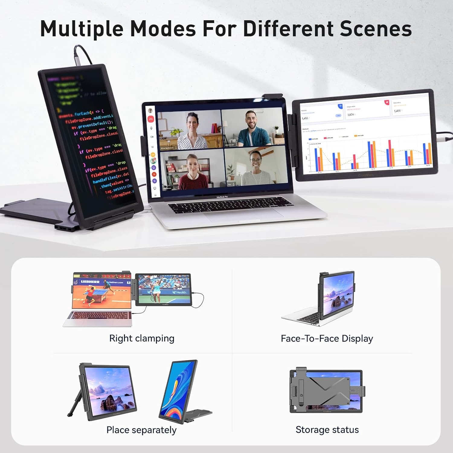 ELECROW Draagbare monitor, laptopscherm, uitbreiding 14 inch CrowView FHD 1920 x 1080 mini-monitor, compatibel met meerdere systemen en laptops van 13 inch - 16,5 inch