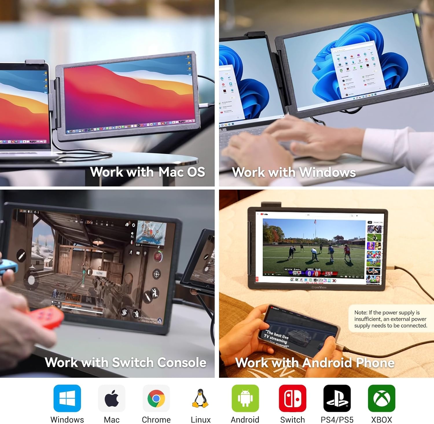 ELECROW Draagbare monitor, laptopscherm, uitbreiding 14 inch CrowView FHD 1920 x 1080 mini-monitor, compatibel met meerdere systemen en laptops van 13 inch - 16,5 inch