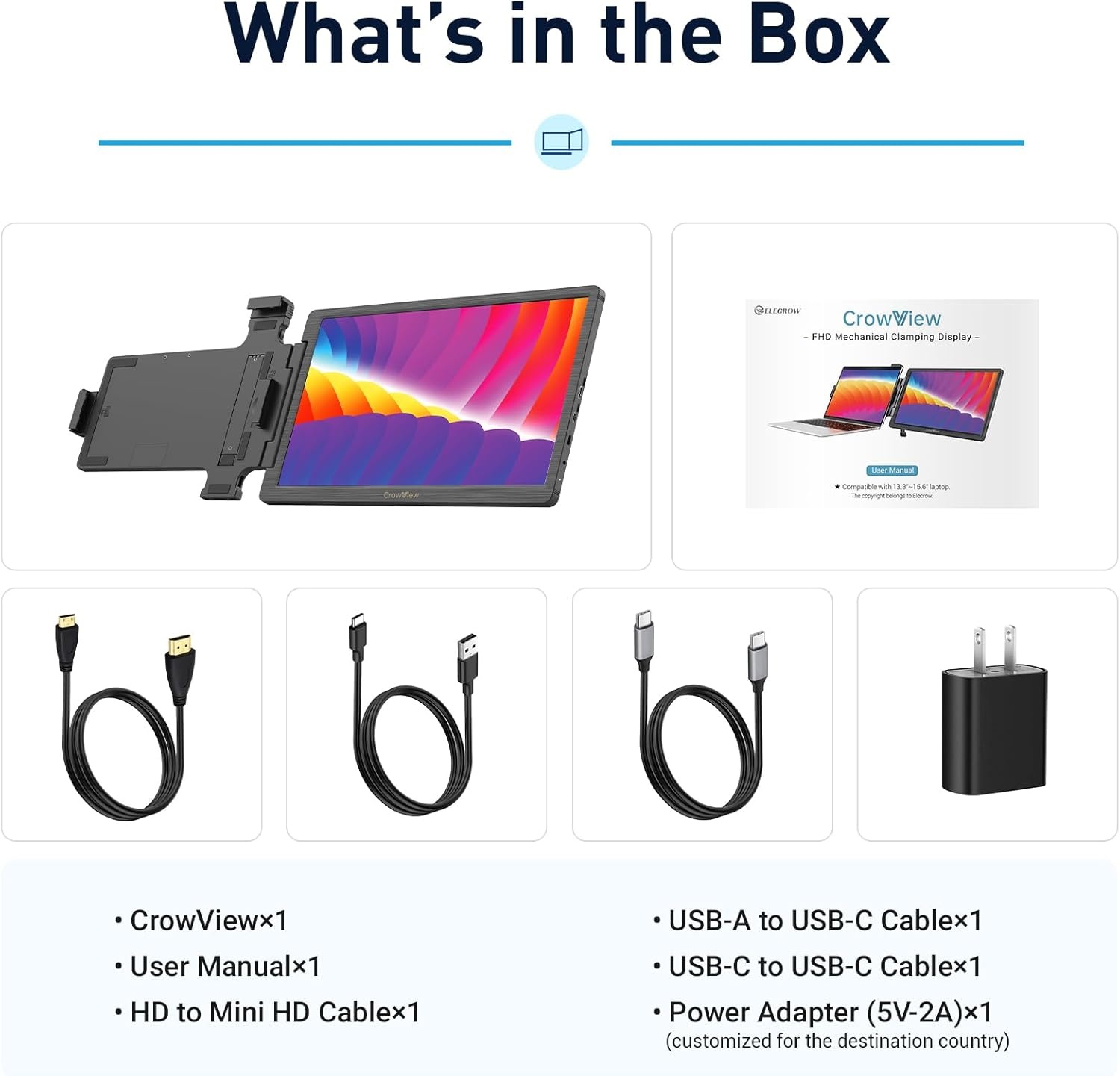 ELECROW Draagbare monitor, laptopscherm, uitbreiding 14 inch CrowView FHD 1920 x 1080 mini-monitor, compatibel met meerdere systemen en laptops van 13 inch - 16,5 inch