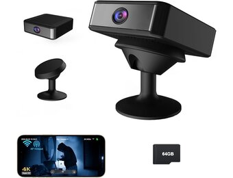 UCOCARE Mini-bewakingscamera voor binnen, werkt met of zonder wifi, mini-camera met 64 GB geheugenkaart, 940 nm nachtzicht, 6-7 uur batterijduur met één lading, voor binnen en buiten
