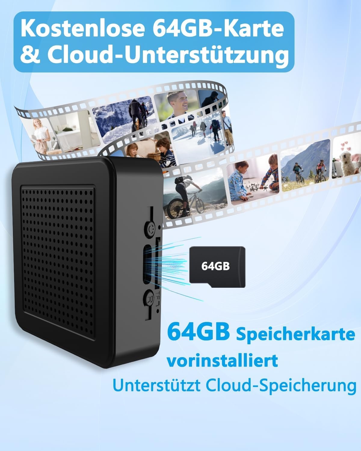 UCOCARE Mini-bewakingscamera voor binnen, werkt met of zonder wifi, mini-camera met 64 GB geheugenkaart, 940 nm nachtzicht, 6-7 uur batterijduur met één lading, voor binnen en buiten