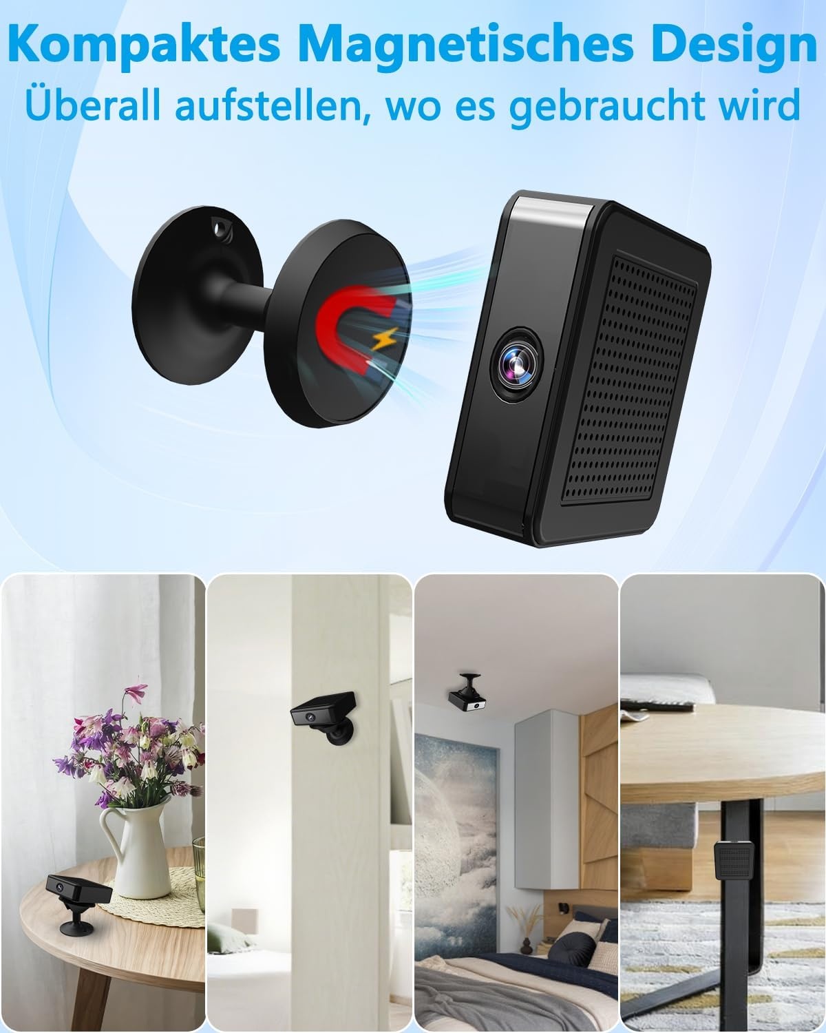 UCOCARE Mini-bewakingscamera voor binnen, werkt met of zonder wifi, mini-camera met 64 GB geheugenkaart, 940 nm nachtzicht, 6-7 uur batterijduur met één lading, voor binnen en buiten