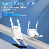 NEWFAST 3000 Mbps krachtige wifi-repeater voor thuis, WiFi6 WiFi Extender Dual Band 2,4 G/5 GHz met 4 x 5dBi antennes, Gigabit Ethernet-aansluiting, WPS-functie, ondersteunt repeatermodus/router/AP