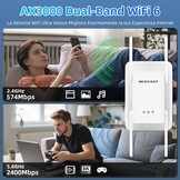 NEWFAST 3000 Mbps krachtige wifi-repeater voor thuis, WiFi6 WiFi Extender Dual Band 2,4 G/5 GHz met 4 x 5dBi antennes, Gigabit Ethernet-aansluiting, WPS-functie, ondersteunt repeatermodus/router/AP