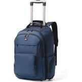 Blauwe reistrolley rugzak 17.3 inch met wielen voor heren en dames