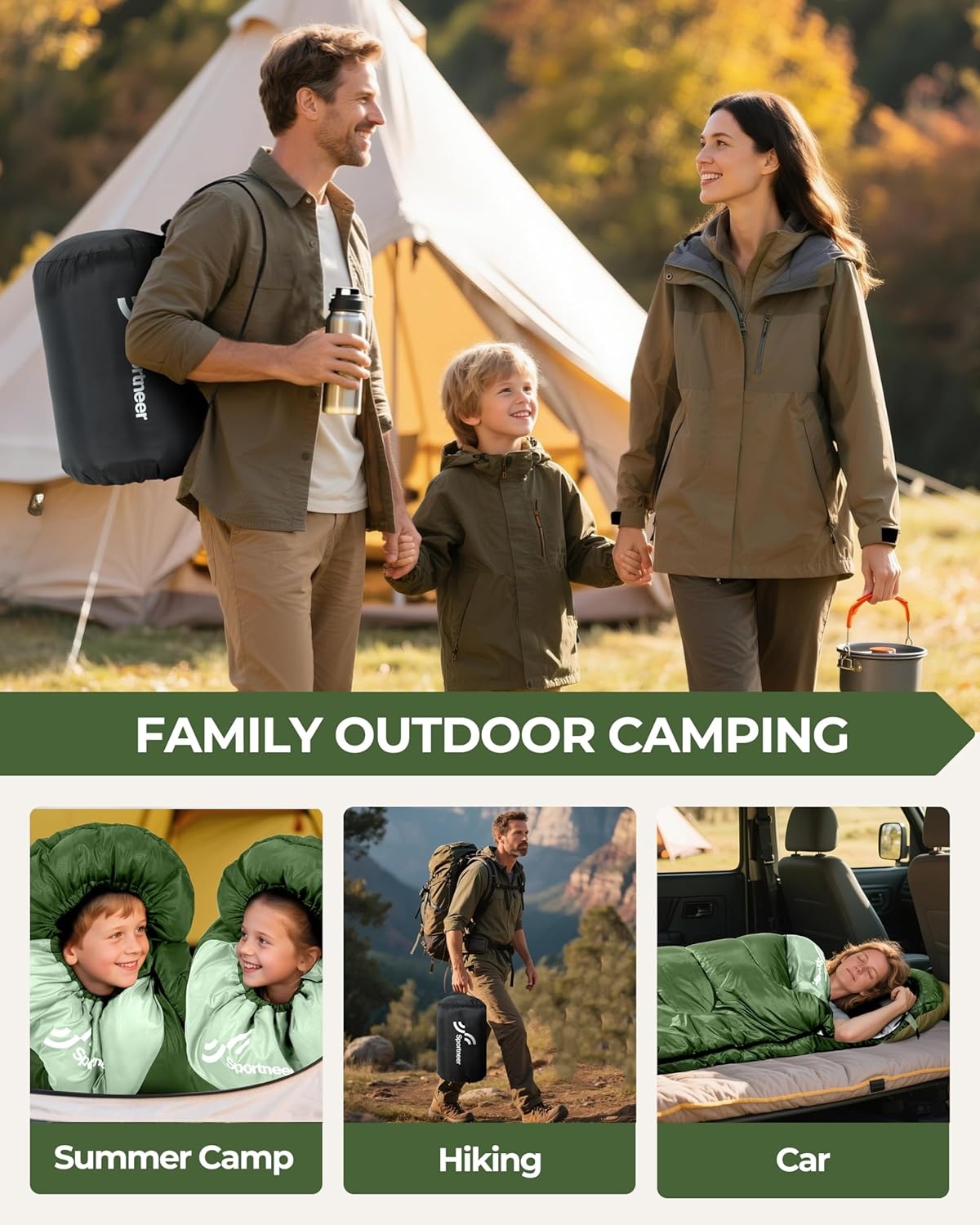 Sportneer Kampeerslaapzak voor Kinderen en Volwassenen, Waterdicht en Compact