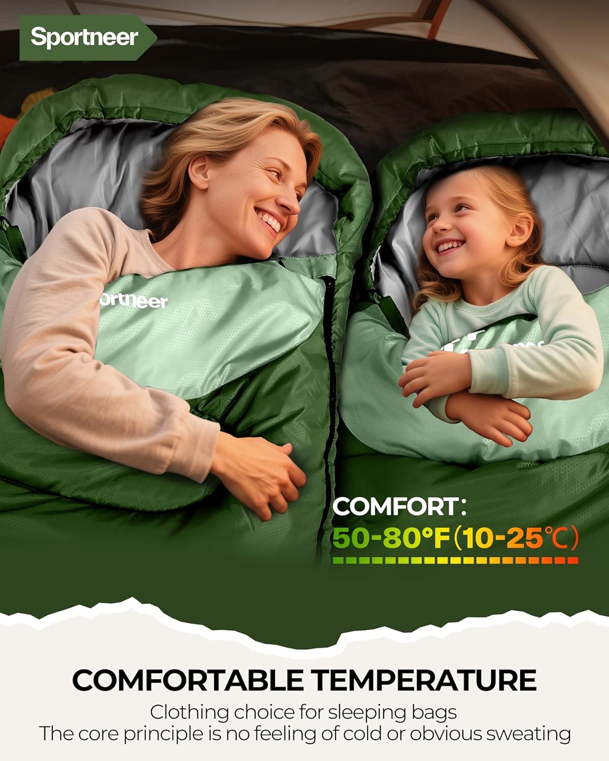 Sportneer Kampeerslaapzak voor Kinderen en Volwassenen, Waterdicht en Compact