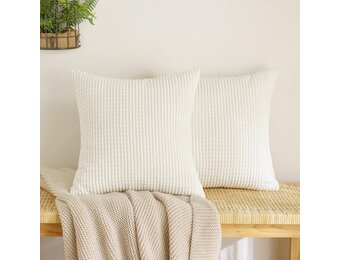 EMEMA Kleine granulaire kussenslopen voor decoratieve kussens, zacht, vierkant, voor zetel en bed, polyestermix, modern en elegant, slaapkamer, woonkamer, 2 stuks, 60 x 60 cm, melkwit