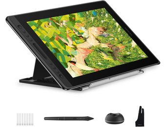 HUION Kamvas Pro 16 V2 grafisch tablet met display, 15,6 inch volledig gelamineerd AG-glas, 16384 pendruk, 99% sRGB-afdekking, Smart Touch Bar en 6-toetsen kunsttablet, werkt met Windows, Mac