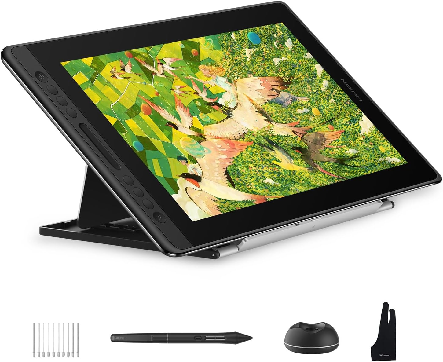 HUION Kamvas Pro 16 V2 grafisch tablet met display, 15,6 inch volledig gelamineerd AG-glas, 16384 pendruk, 99% sRGB-afdekking, Smart Touch Bar en 6-toetsen kunsttablet, werkt met Windows, Mac