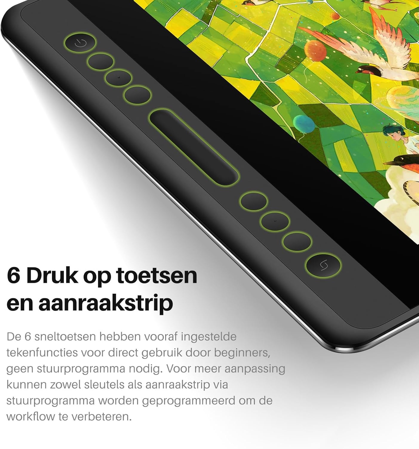 HUION Kamvas Pro 16 V2 grafisch tablet met display, 15,6 inch volledig gelamineerd AG-glas, 16384 pendruk, 99% sRGB-afdekking, Smart Touch Bar en 6-toetsen kunsttablet, werkt met Windows, Mac