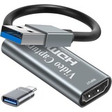 video-opnamekaart, Papeaso 4K HDMI naar USB-opnamekaart, Full HD 1080p video-opnameapparaat, HDMI Video Game Capture voor het bewerken van video/spellen/streaming/online onderwijs (zilver)