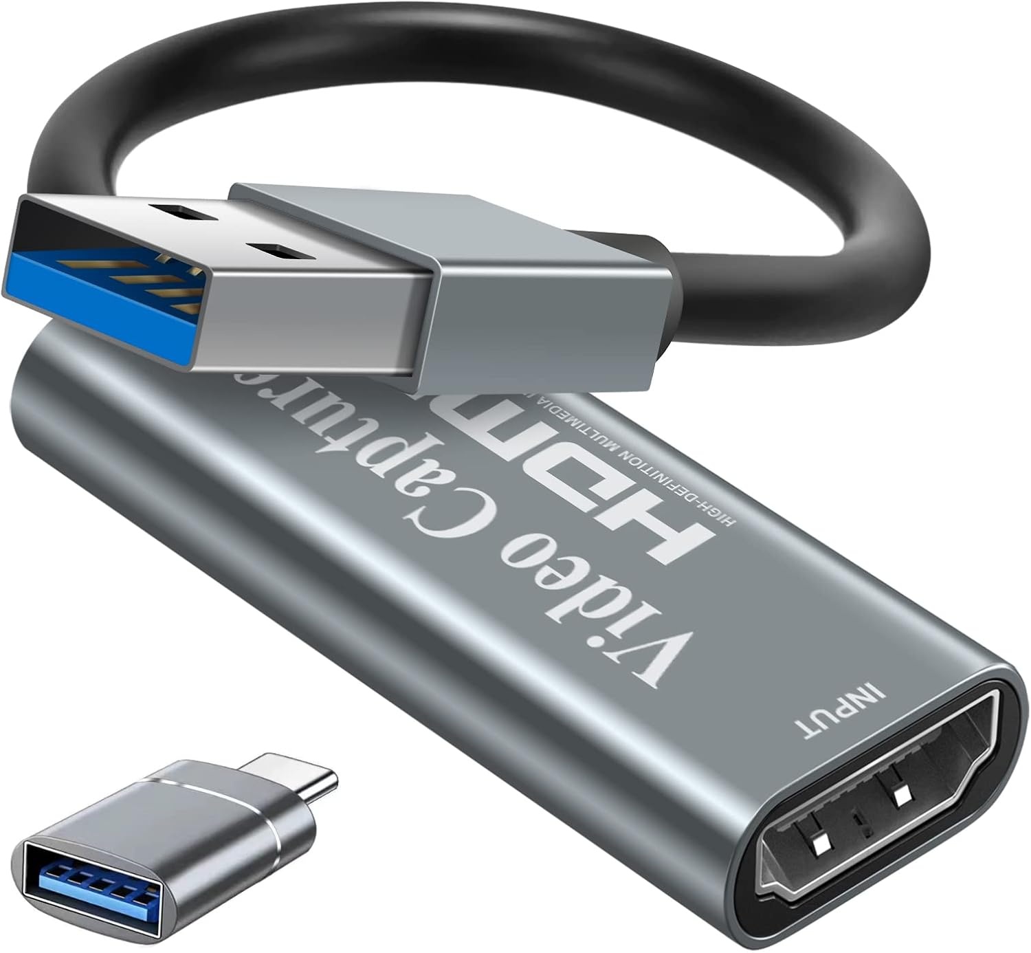 video-opnamekaart, Papeaso 4K HDMI naar USB-opnamekaart, Full HD 1080p video-opnameapparaat, HDMI Video Game Capture voor het bewerken van video/spellen/streaming/online onderwijs (zilver)