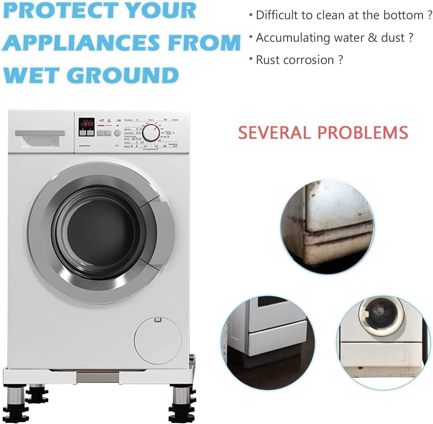 DEWELWasmachine onderstel, ondersteuning voor wasmachine, verstelbaar, met 4 poten in de hoogte 13-16 cm, universele droger, max. belasting 350 kg