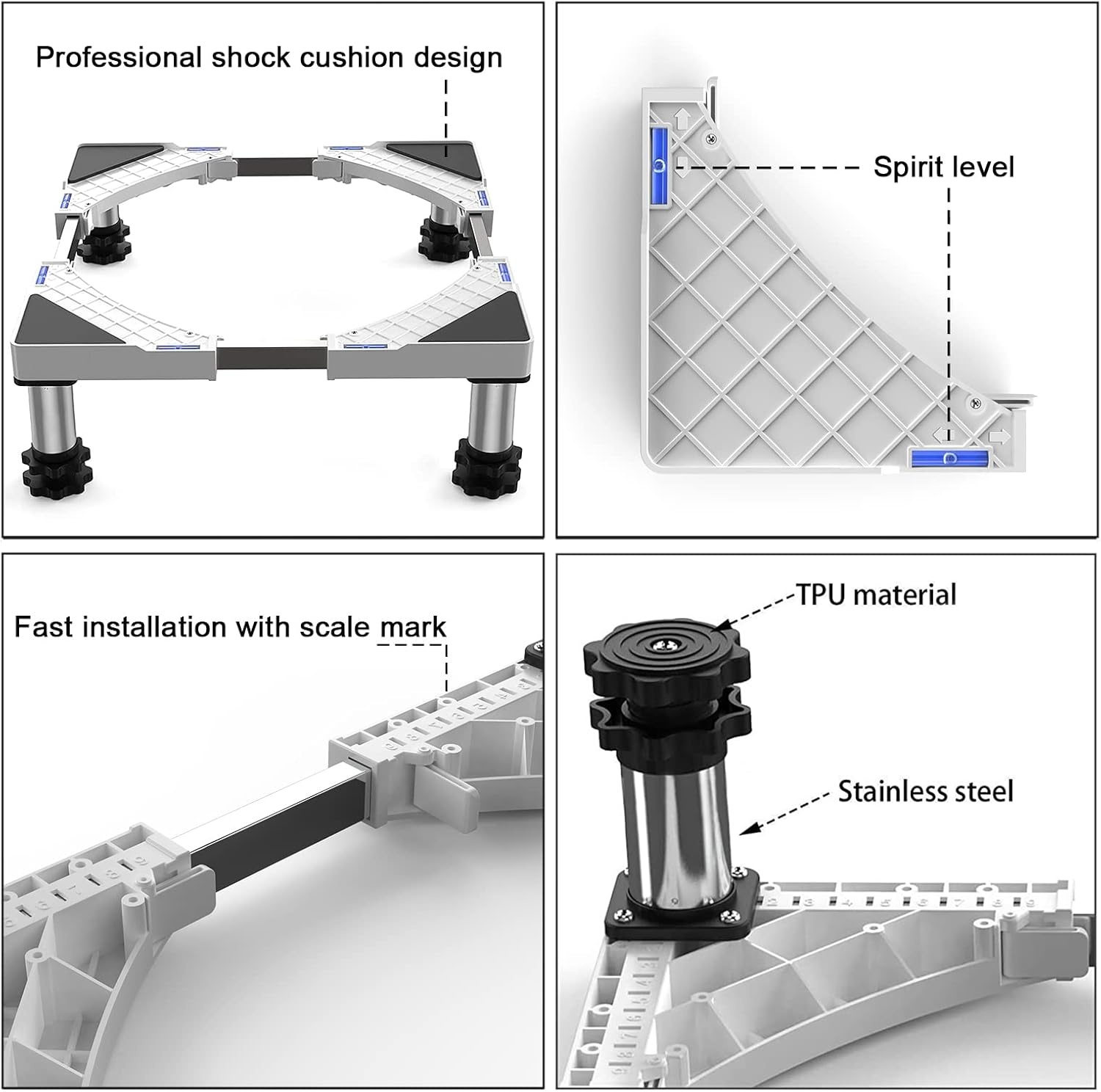 DEWELWasmachine onderstel, ondersteuning voor wasmachine, verstelbaar, met 4 poten in de hoogte 13-16 cm, universele droger, max. belasting 350 kg
