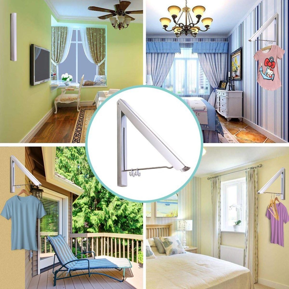 LEBEXY XY Life Kledinghaken, inklapbaar, voor buiten, klaphaak, wasventilator, wandhaak, kledingrek, garderobehaken voor hoeken, balkon, wasdroger, B